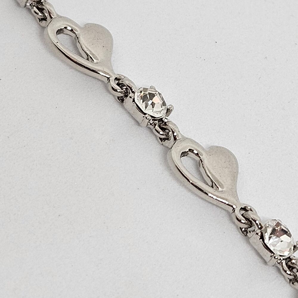 Silver Tone Heart Charm Rhinestone Accents Chain Bracelet - Picture 5 of 6